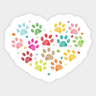 Colorful doodle dog paw print made of heart Sticker